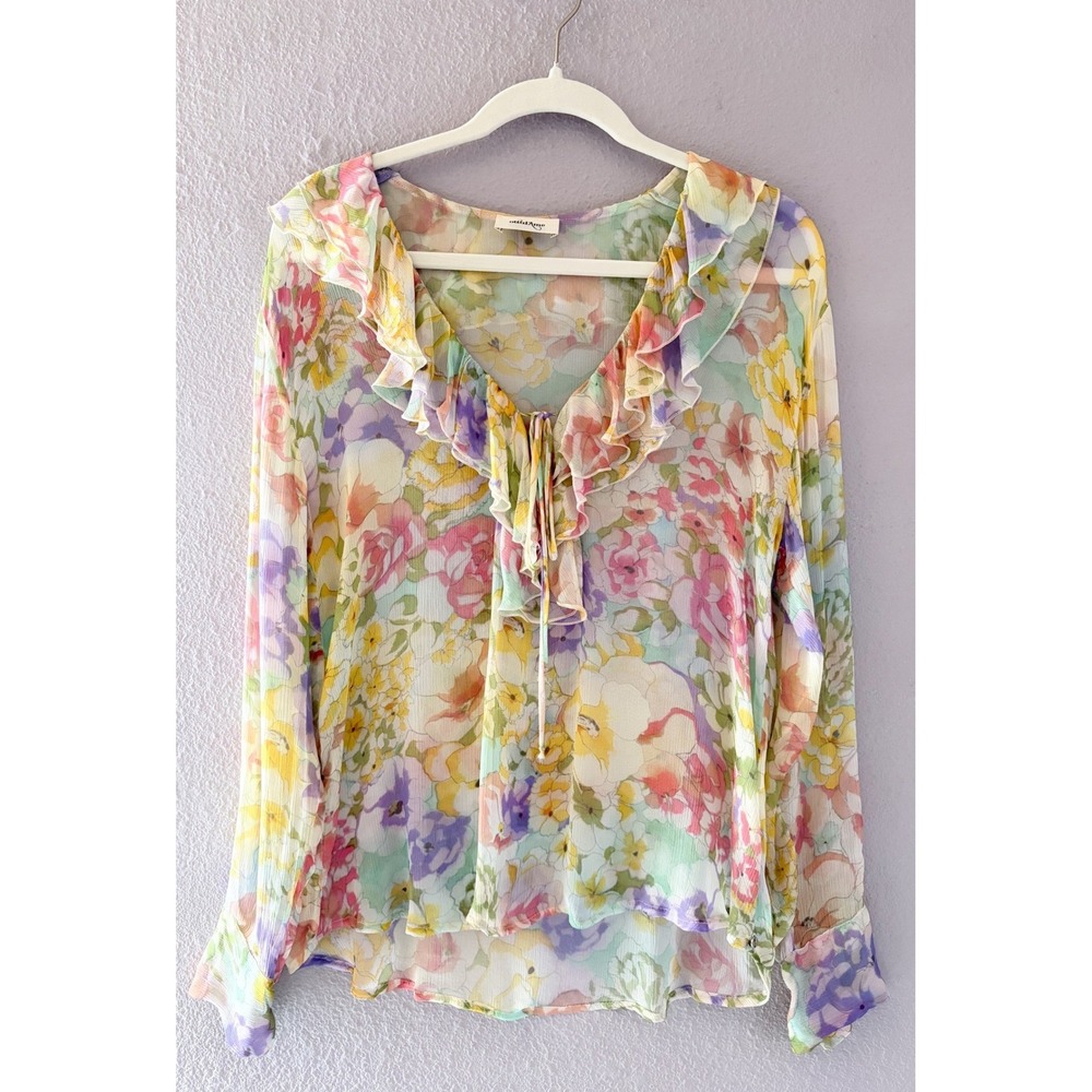 Ottod'Ame Y2K Floral Ruffle Sheer Blouse Made in Italy Pastel Fairycore Whimsy 2